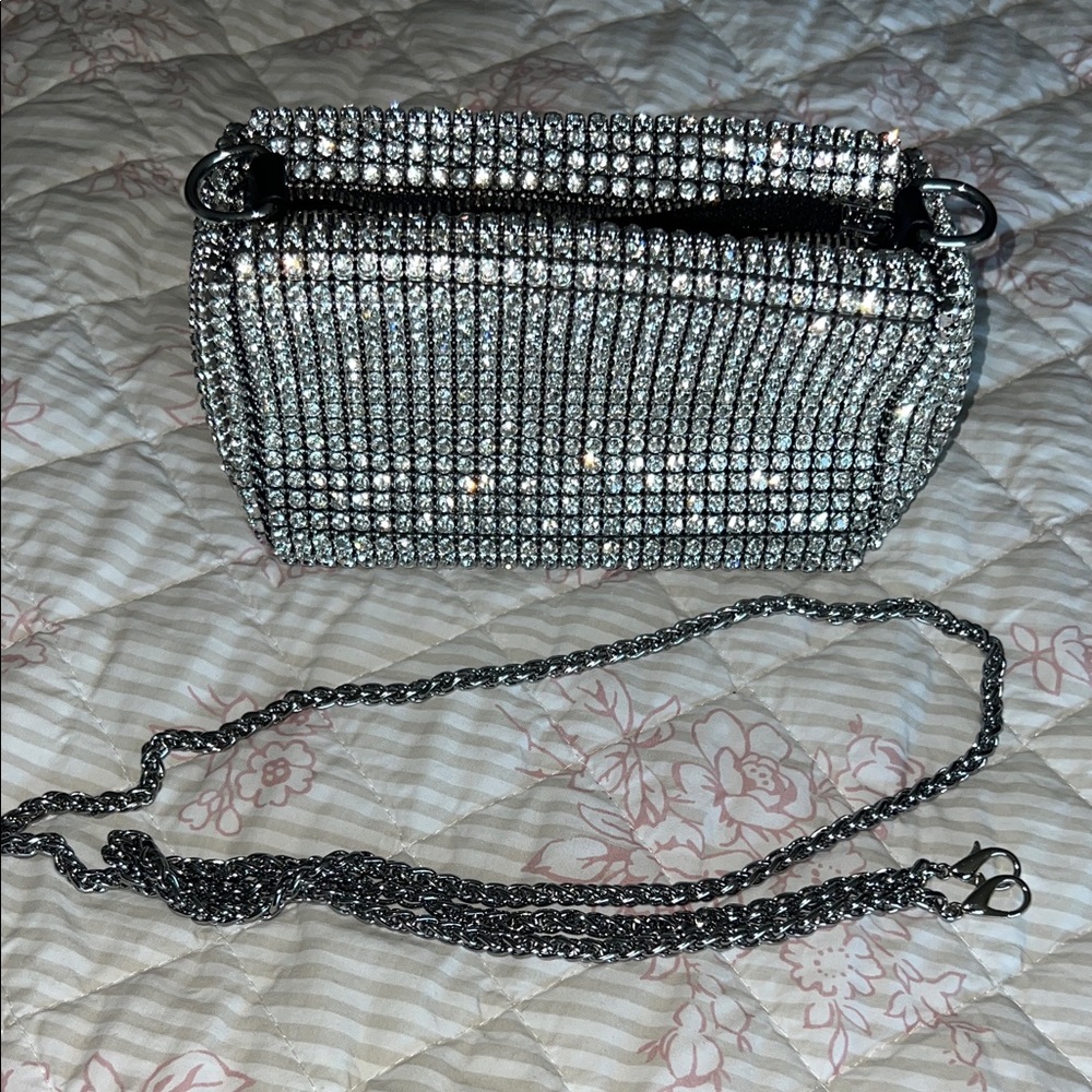 NWOT Silver Crystal Evening Bag